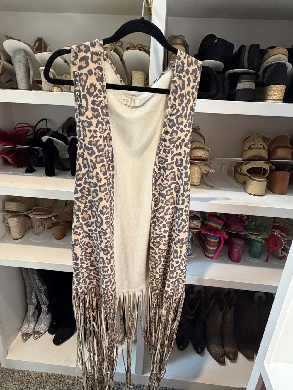 Crazy Train Leopard Print Fringe Vest in Beige and Brown - Picture 1 of 2